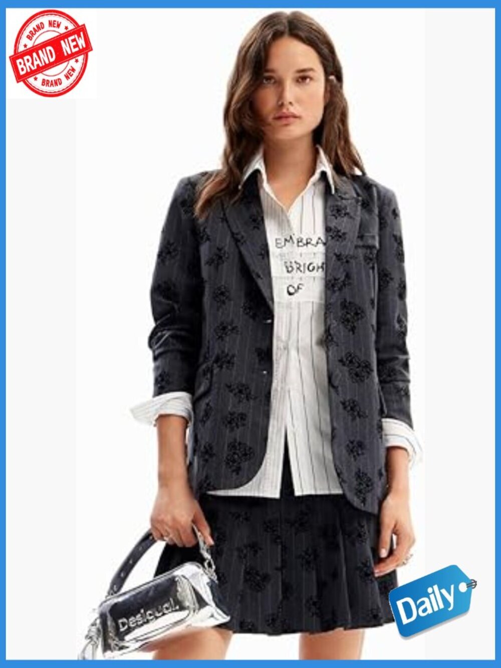 Woven Blazer with Button Closure Long Sleeve Notch Collar